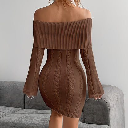 Women's Off Shoulder Bodycon Dress, Long Sleeve Mini Club Dress, Elegant Party Fitted Short Dresses
