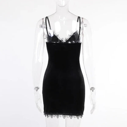 Goth Cross Mini Dress | Vintage Black Spaghetti Strap Dress -femstylo